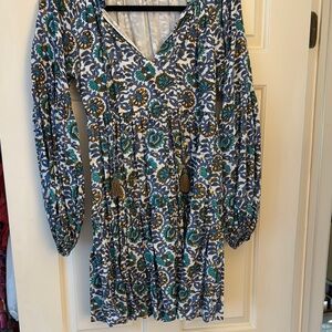 Oliphant Floral Long Sleeve Dress in Blue and Green